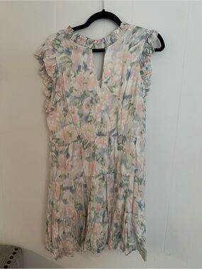Fate Pastel Floral Ruffle Dress in Pink, Sage & Blue